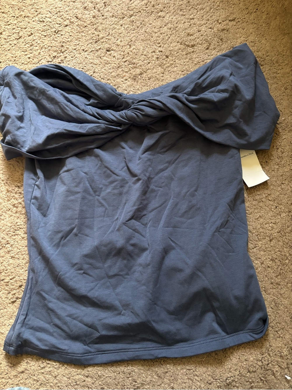 Twist-Front Strapless Top in Slate Blue